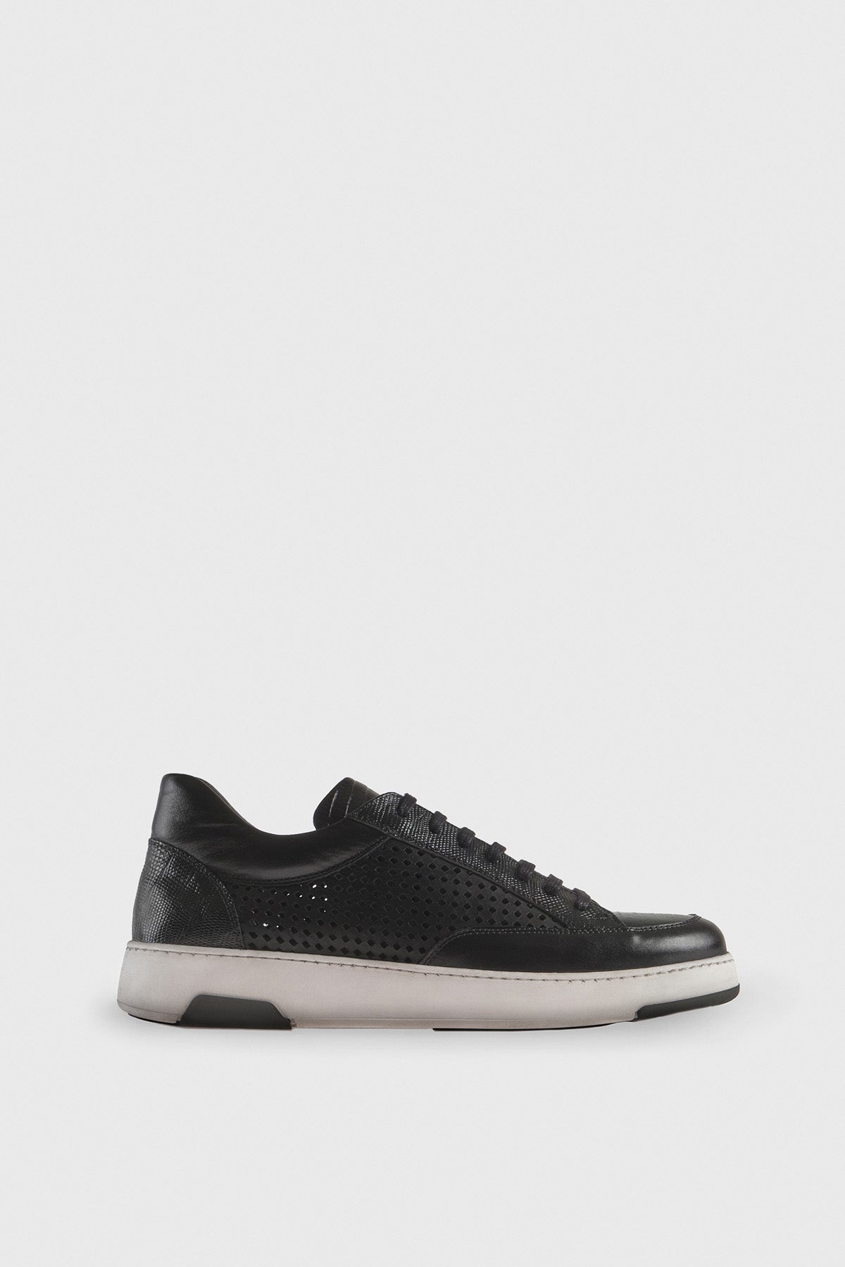 Herensneakers van ademend echt leer, Iguana Emboss Black