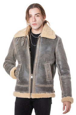 Image of RAF B3 Aviator-jas voor heren, noodlijdend grijs met beige krullende wol