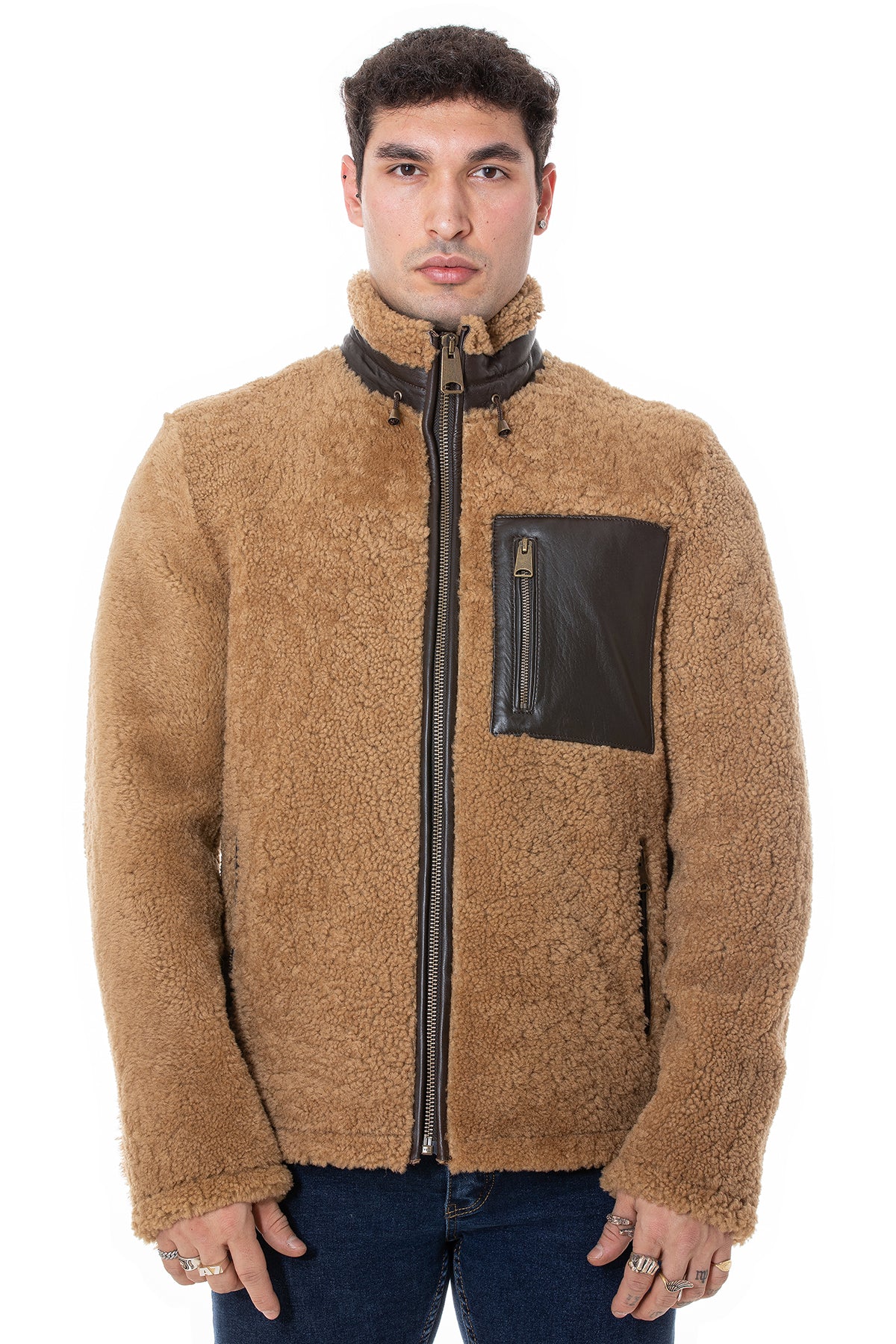 Shearling-teddyjas voor heren, gekrulde bovenwol van gember