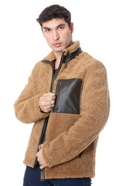 Image of Shearling-teddyjas voor heren, gekrulde bovenwol van gember