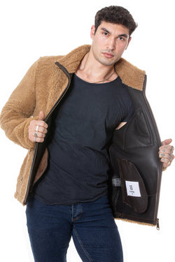 Image of Shearling-teddyjas voor heren, gekrulde bovenwol van gember