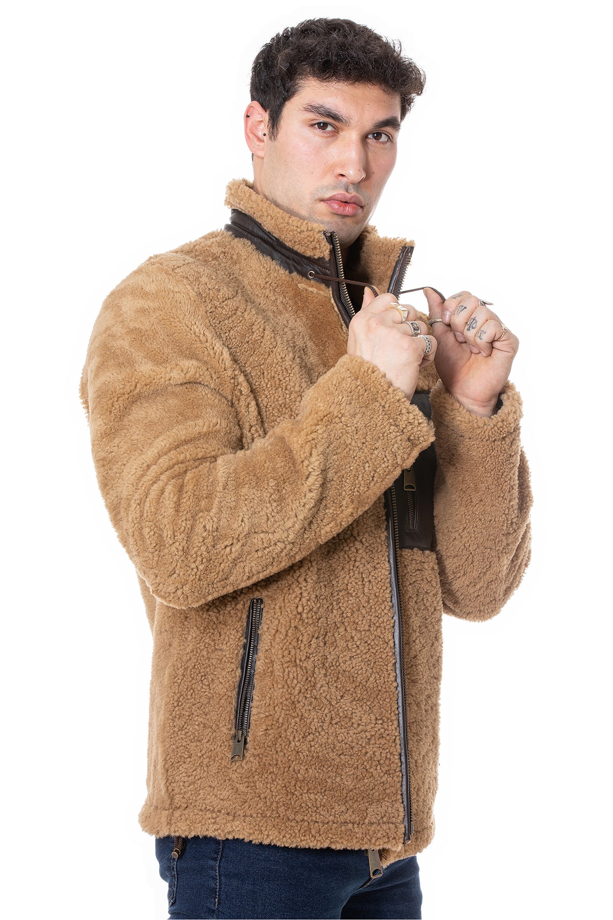 Shearling-teddyjas voor heren, gekrulde bovenwol van gember