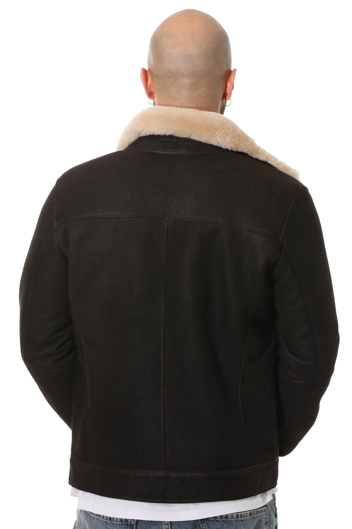 Men's Shearling Bomber Jacket, Washed Brown With Champagne Wool