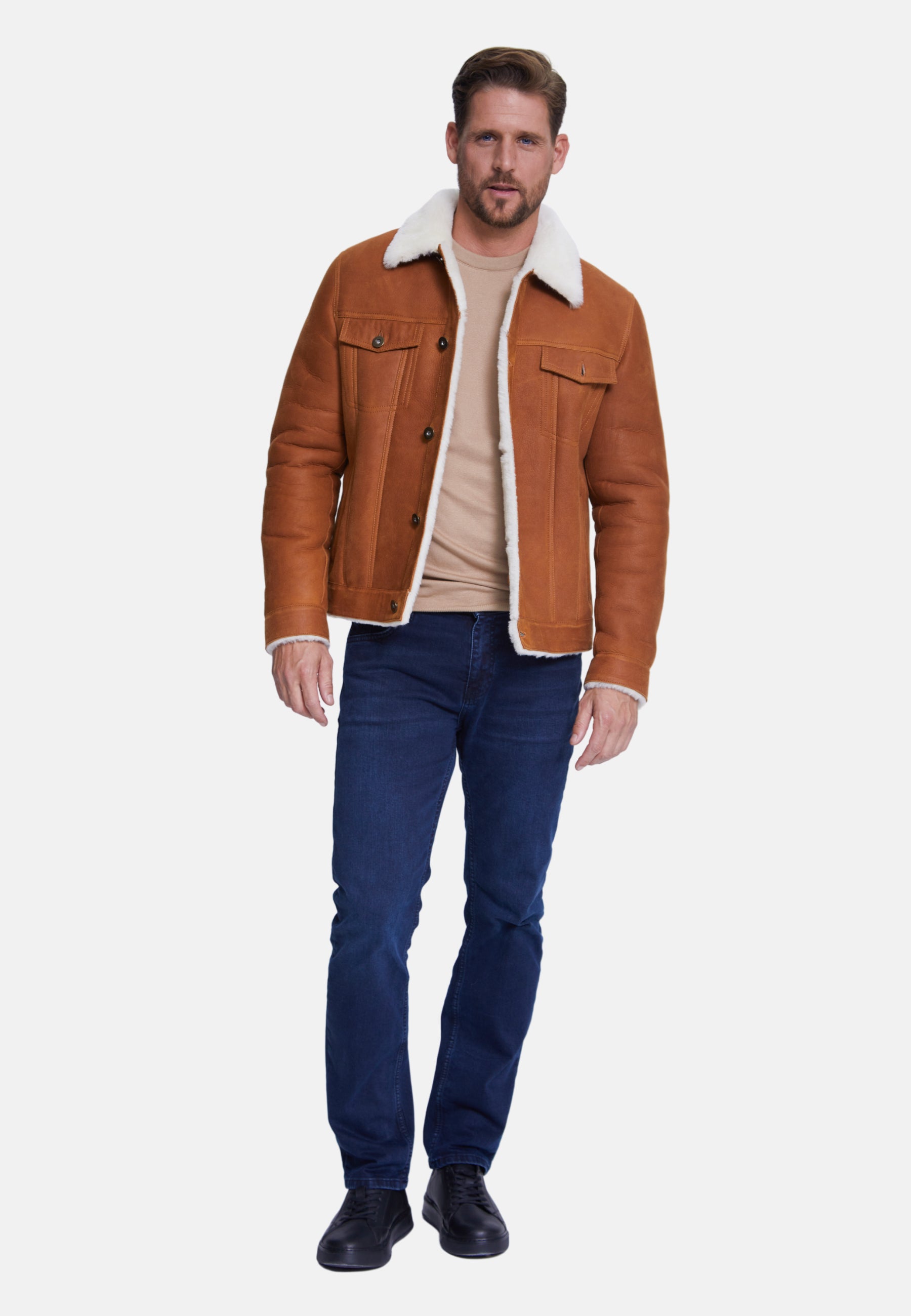 Men's Shearling Casual Jacket, Washed Whiskey