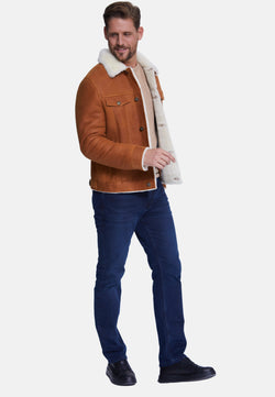 Image of Men's Shearling Casual Jacket, Washed Whiskey