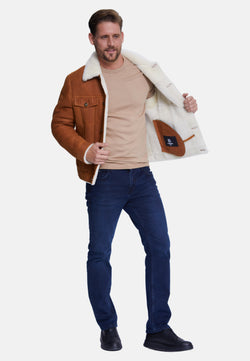 Image of Men's Shearling Casual Jacket, Washed Whiskey