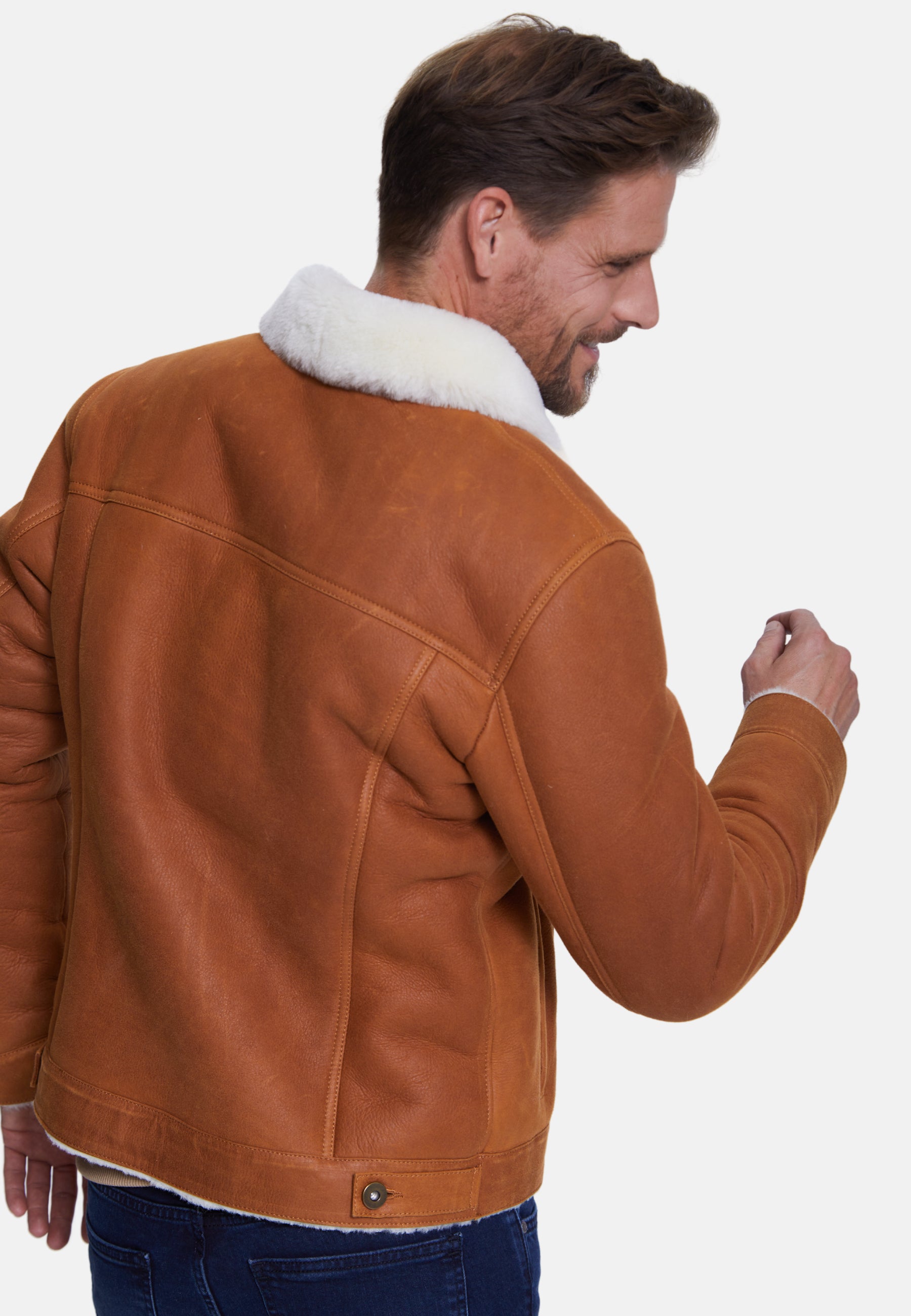 Men's Shearling Casual Jacket, Washed Whiskey