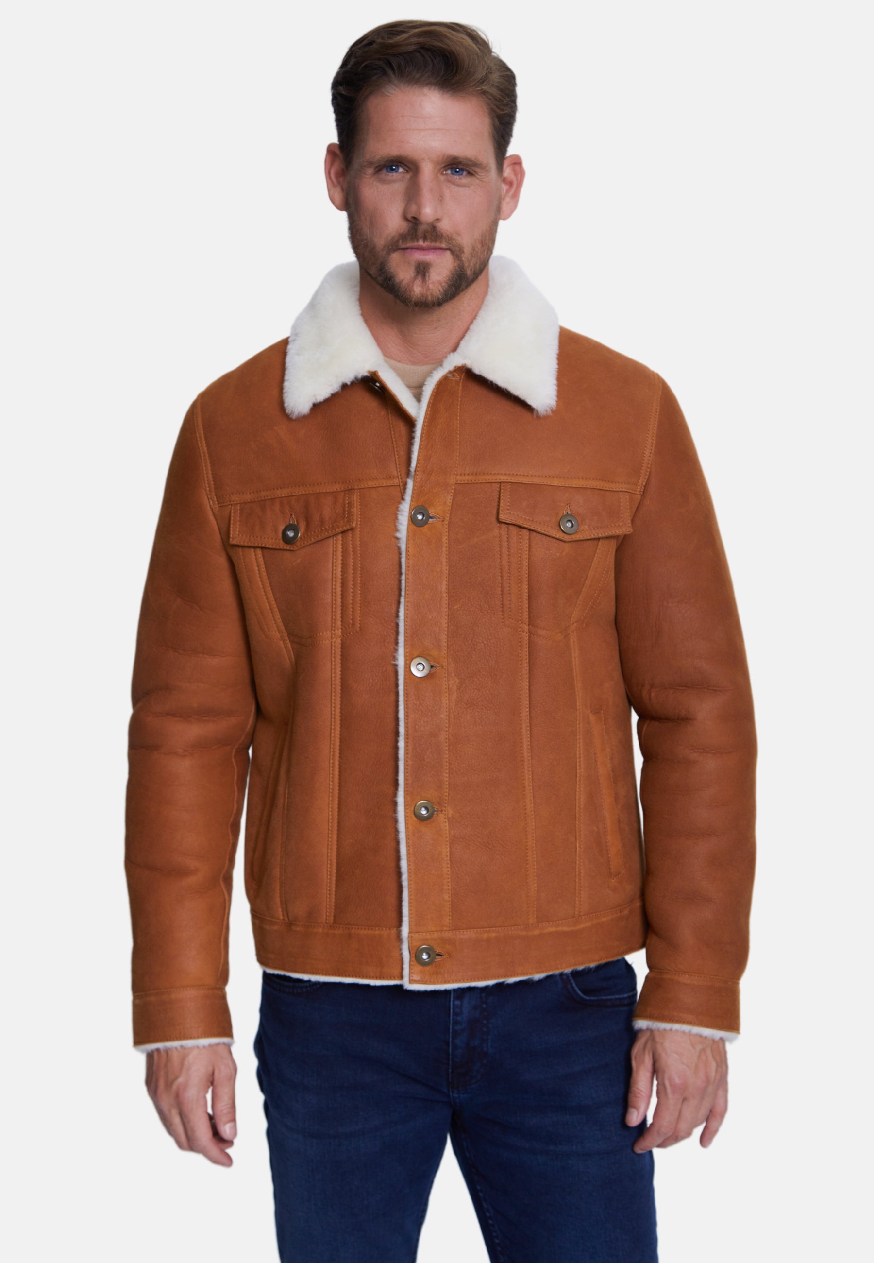 Men's Shearling Casual Jacket, Washed Whiskey