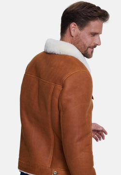 Image of Men's Shearling Casual Jacket, Washed Whiskey