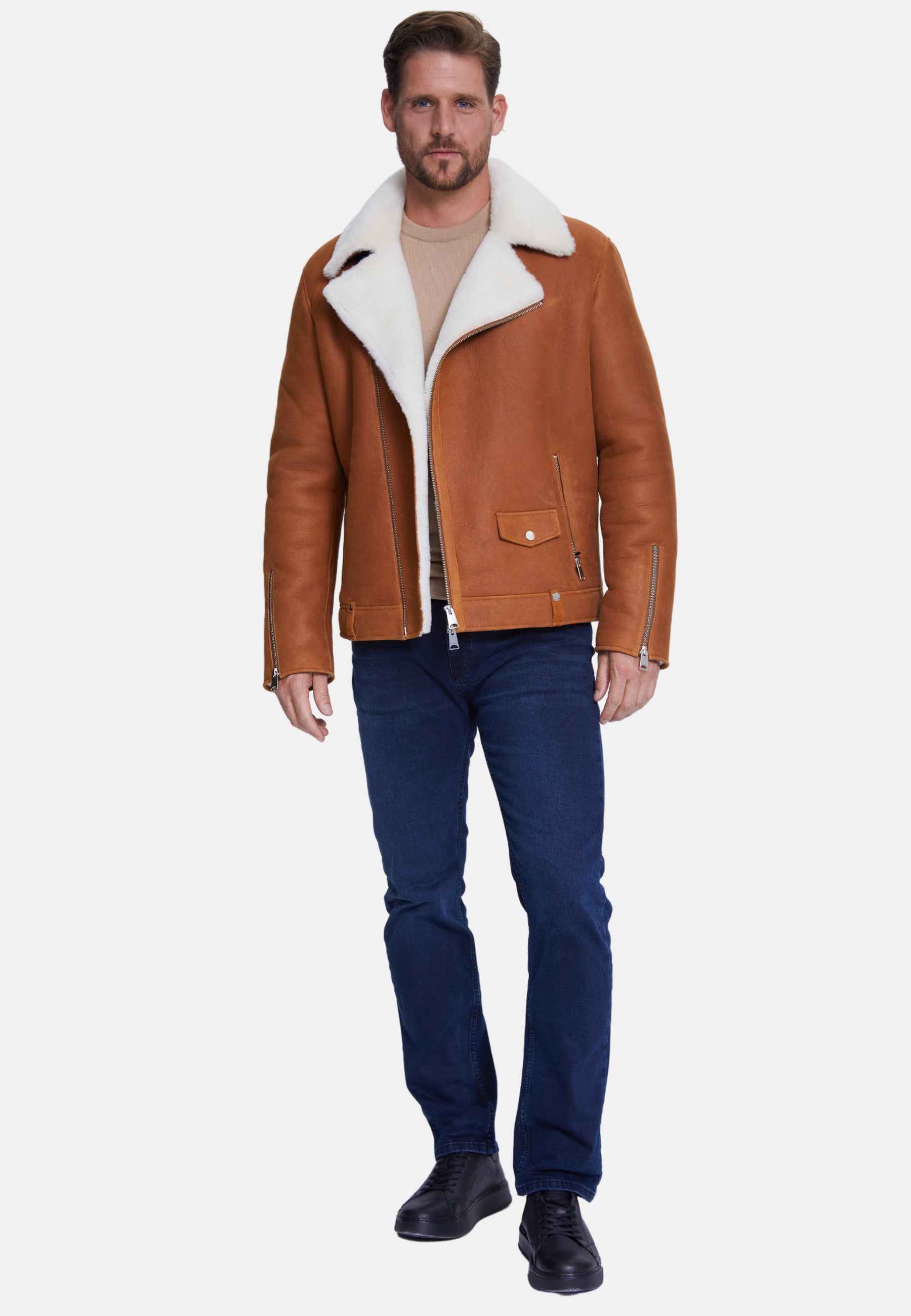 Men's Fashion Jacket, Washed Whiskey With White Wool