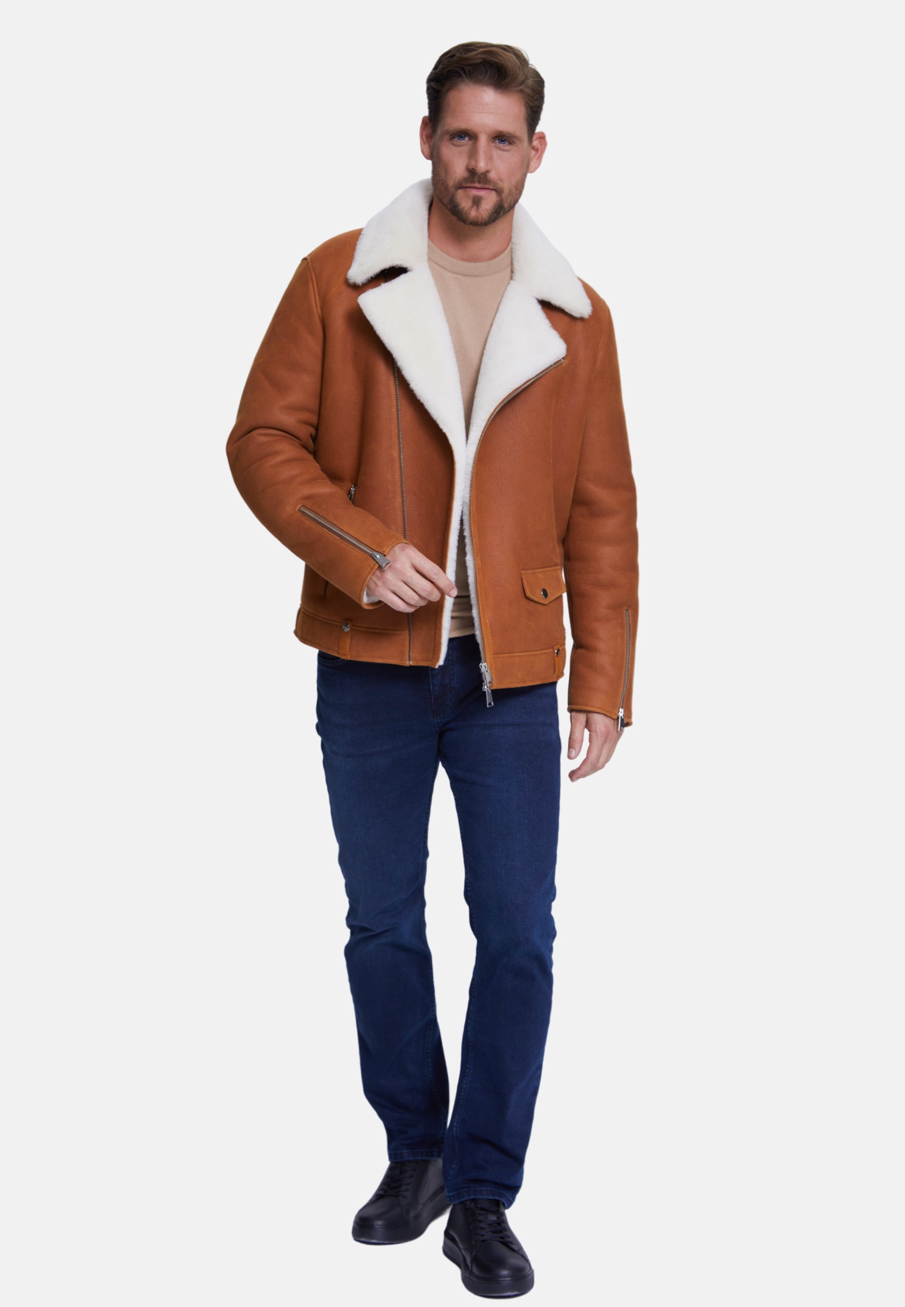 Men's Fashion Jacket, Washed Whiskey With White Wool