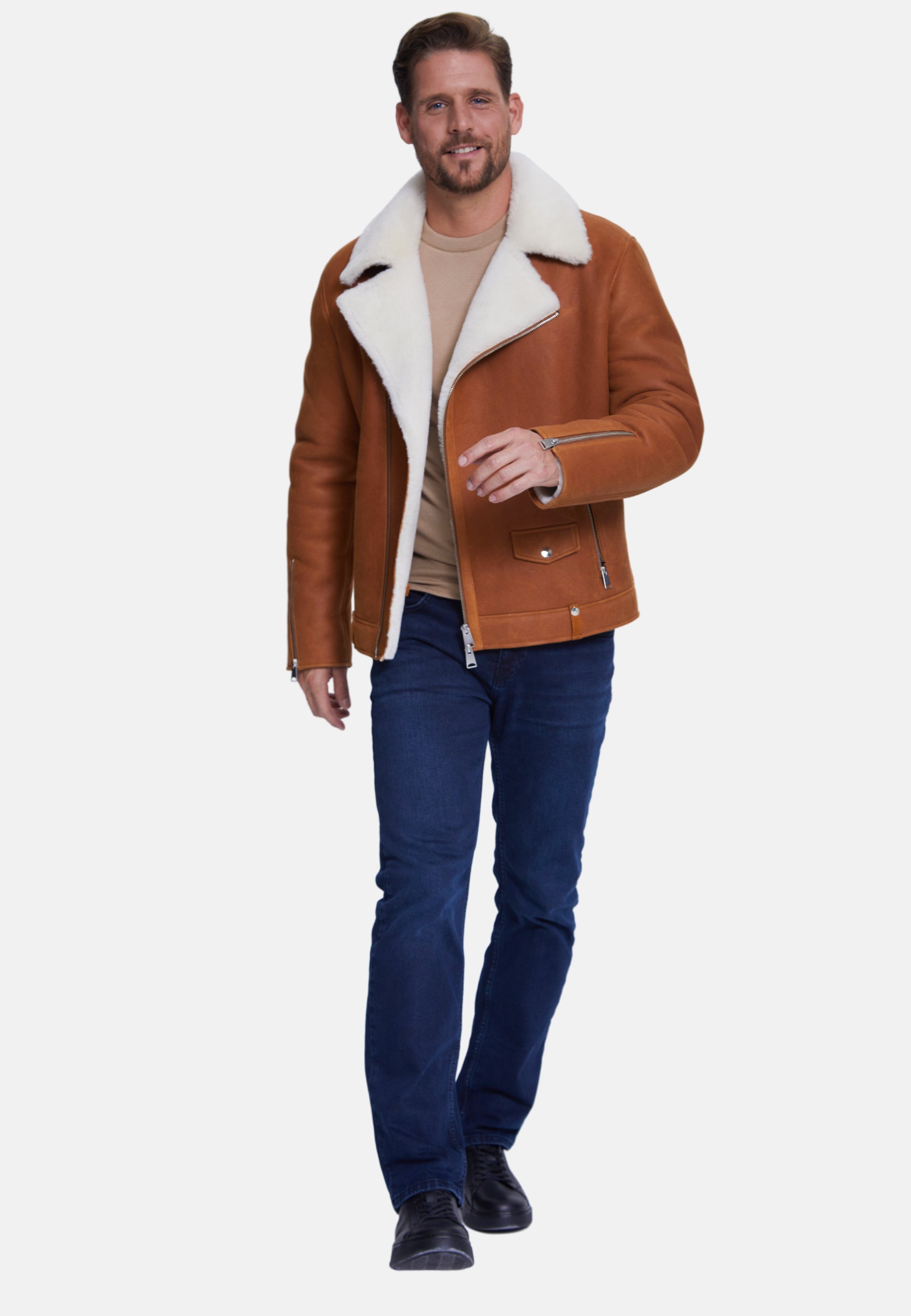 Men's Fashion Jacket, Washed Whiskey With White Wool