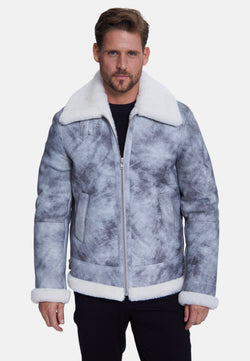 Image of Men's Shearling Aviator Jacket, Jungle Greey White Wool