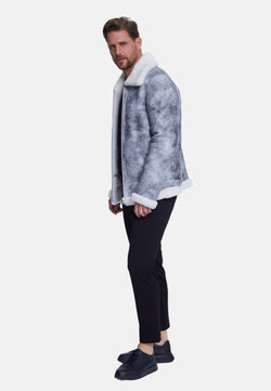 Image of Men's Shearling Aviator Jacket, Jungle Greey White Wool