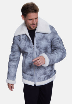 Image of Men's Shearling Aviator Jacket, Jungle Greey White Wool