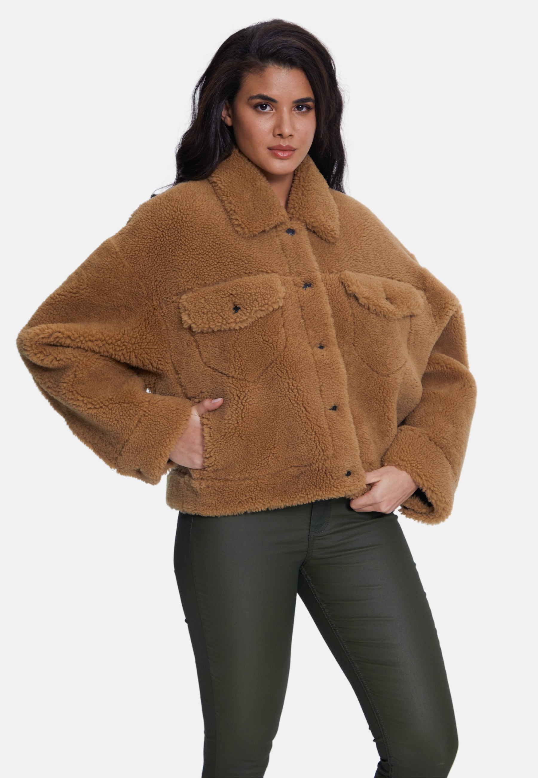 Women's Shearling Jacket, Silky Brown Ginger Curly Wool