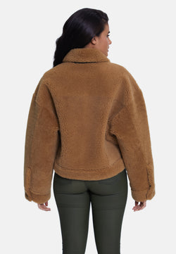 Image of Women's Shearling Jacket, Silky Brown Ginger Curly Wool