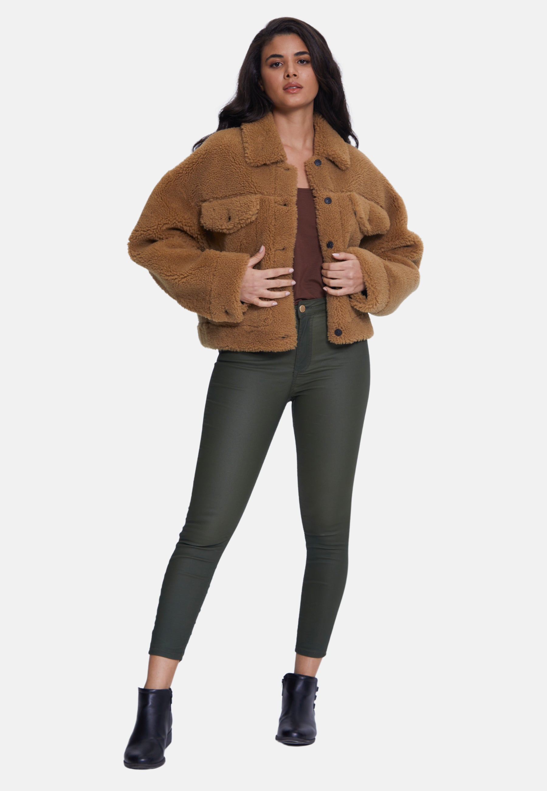 Women's Shearling Jacket, Silky Brown Ginger Curly Wool