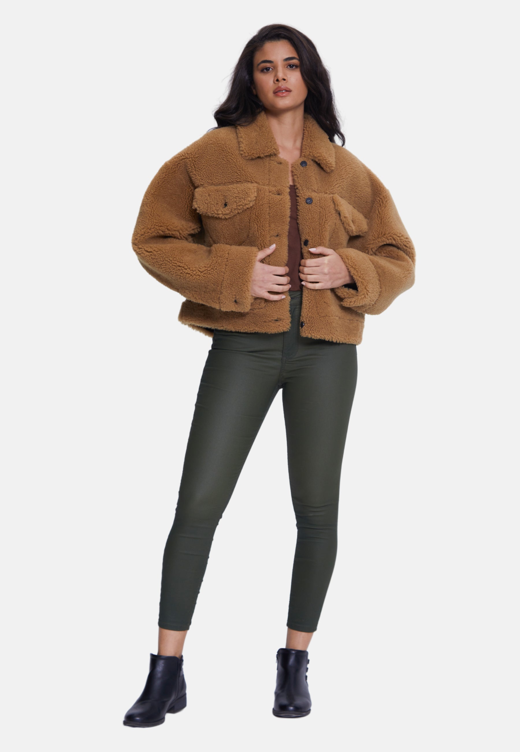 Women's Shearling Jacket, Silky Brown Ginger Curly Wool