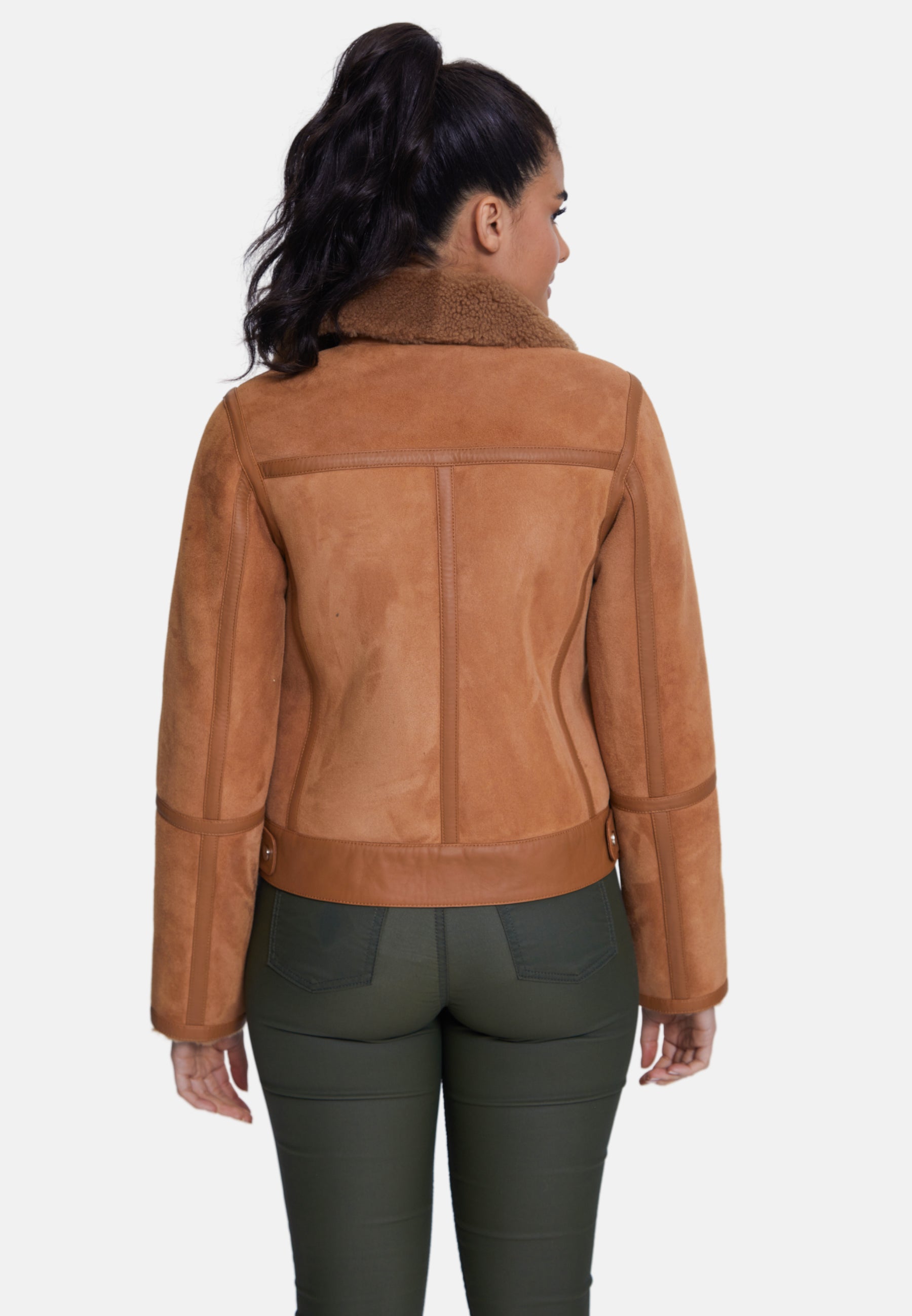 Elegant Suede Jacket, Suede Brick With Camel Curly Wool