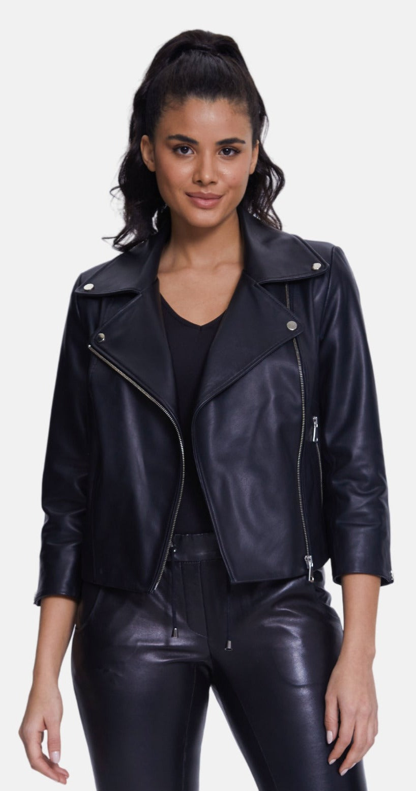 Women's Short-Sleeve Biker Jacket, Black