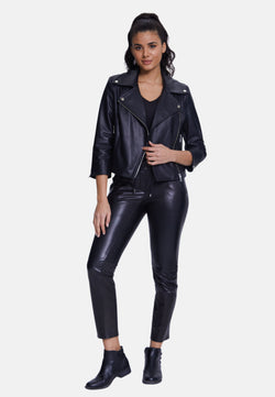 Image of Women's Short-Sleeve Biker Jacket, Black