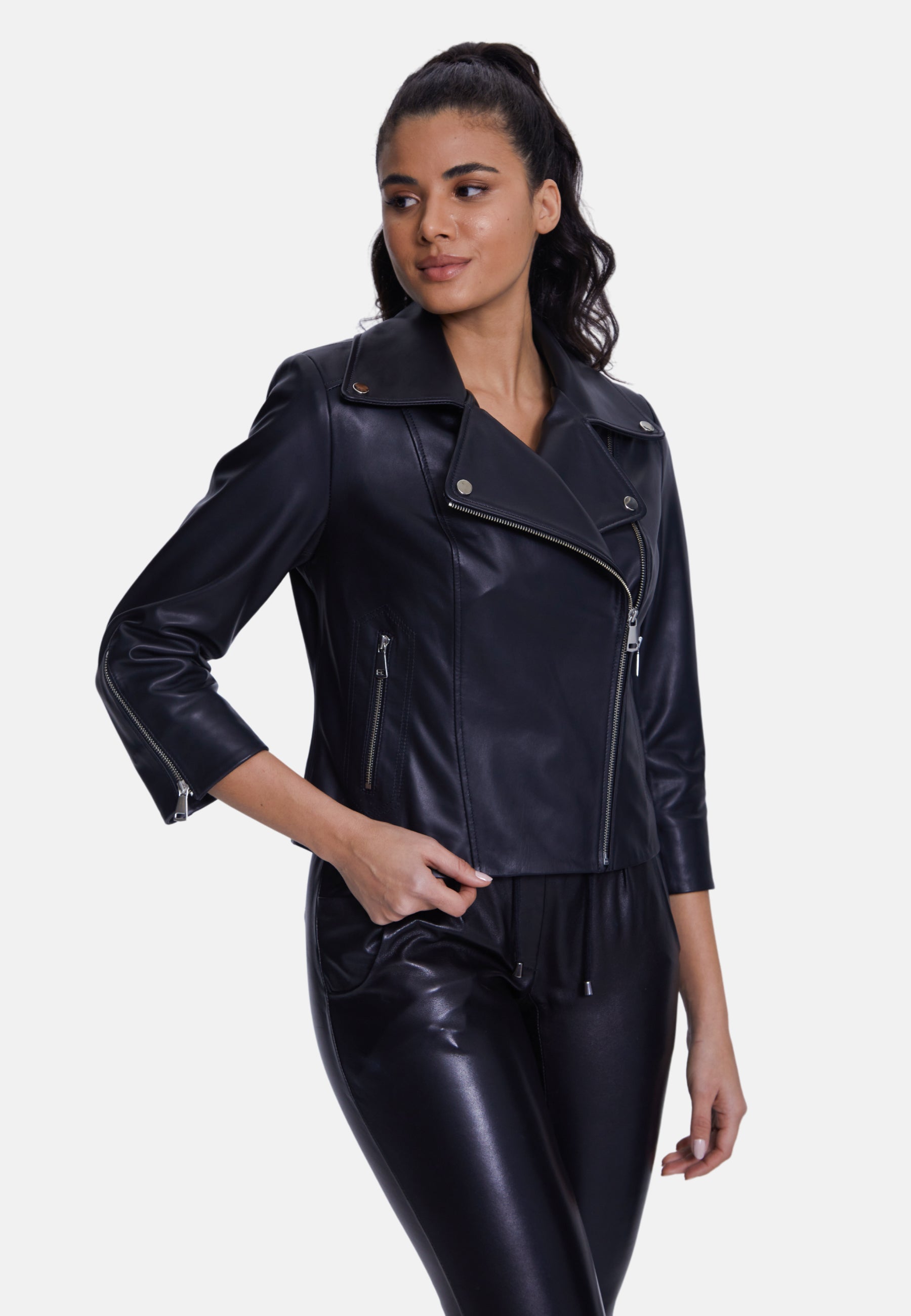 Women's Short-Sleeve Biker Jacket, Black