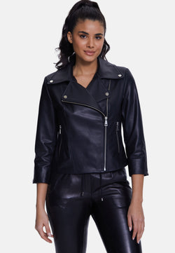 Image of Women's Short-Sleeve Biker Jacket, Black