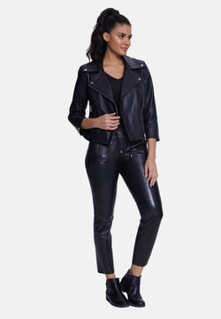 Image of Women's Short-Sleeve Biker Jacket, Black