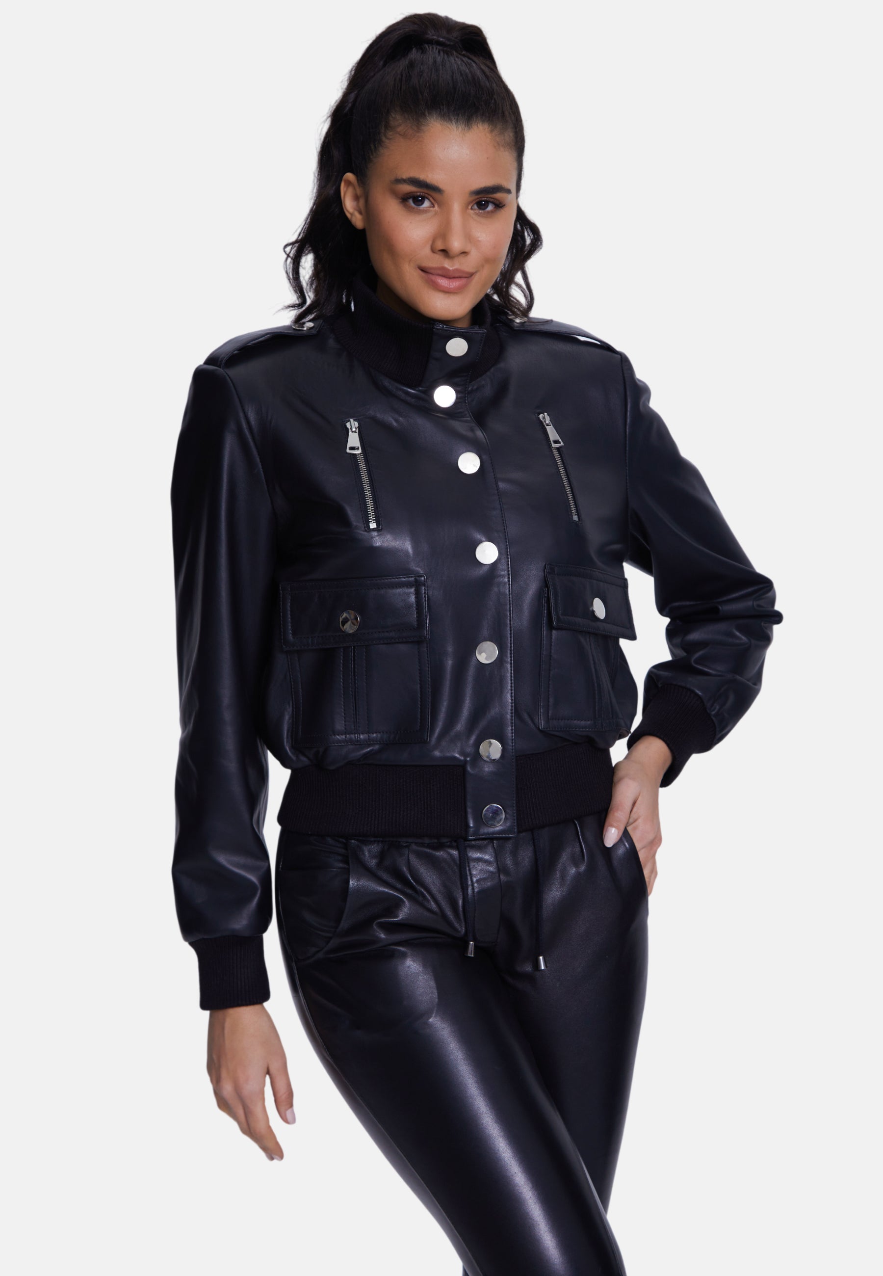 Genuine Leather Bomber Jacket, Black Nappa