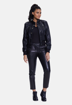 Image of Genuine Leather Bomber Jacket, Black Nappa