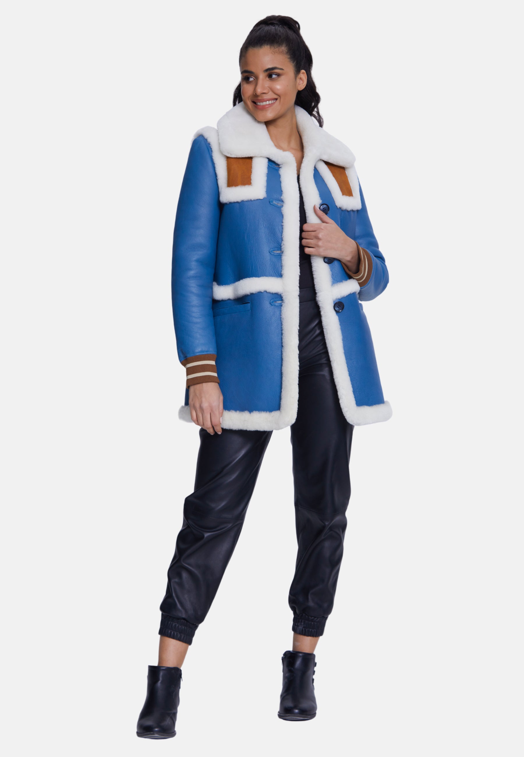 Women's Shearling Jackets, Blue With White Wool