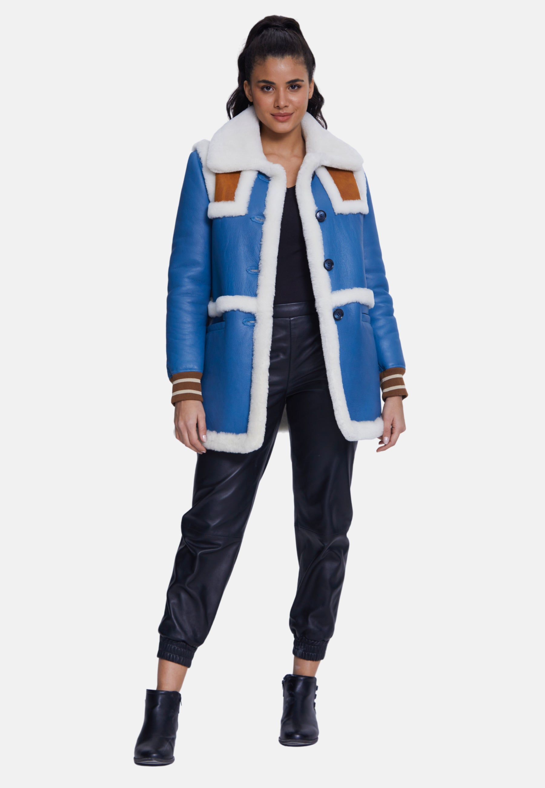 Women's Shearling Jackets, Blue With White Wool