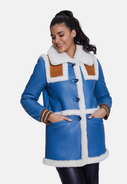 Image of Women's Shearling Jackets, Blue With White Wool