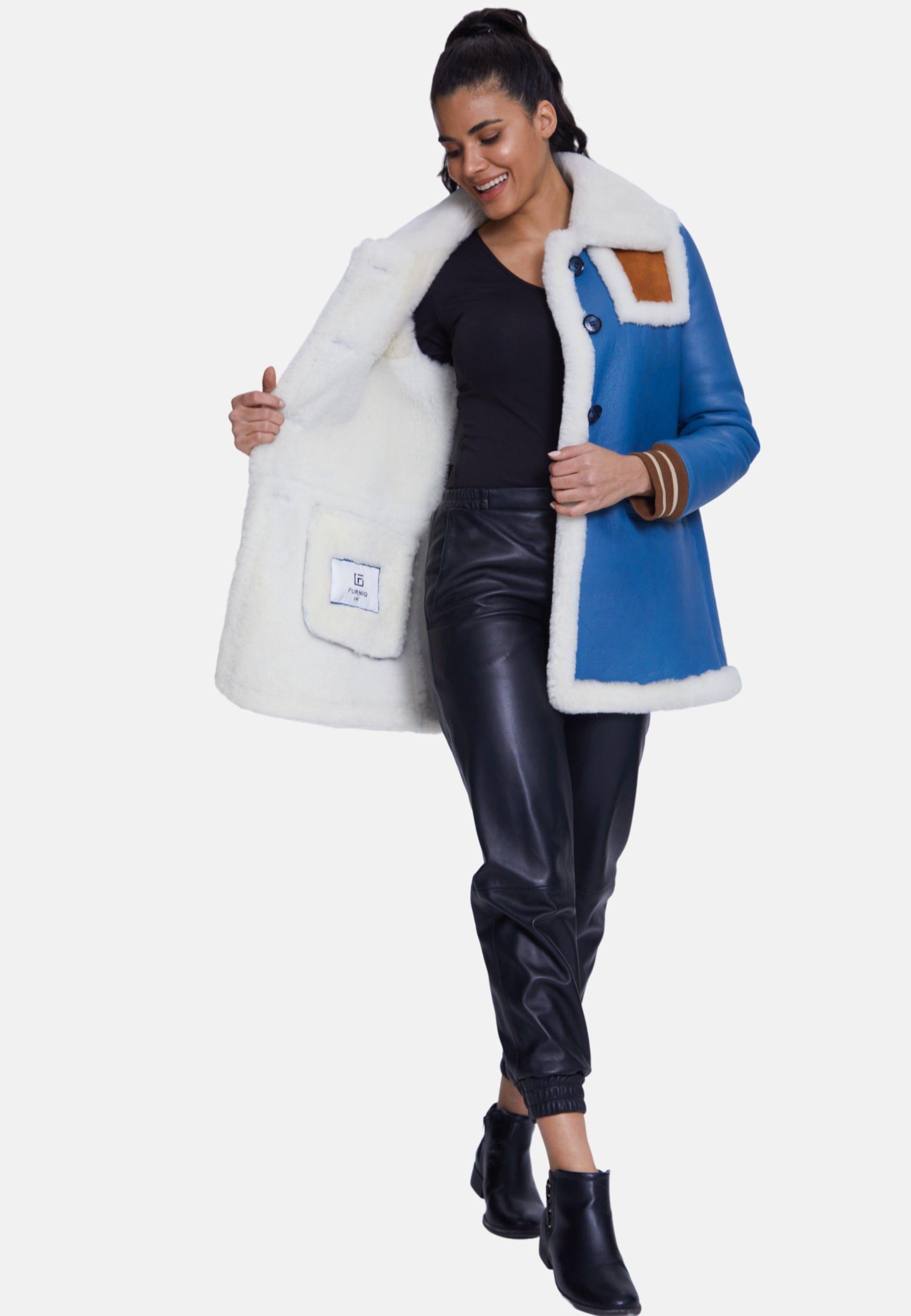 Women's Shearling Jackets, Blue With White Wool