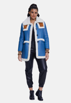 Image of Women's Shearling Jackets, Blue With White Wool