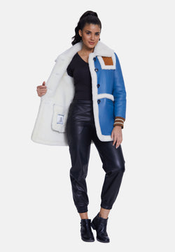 Image of Women's Shearling Jackets, Blue With White Wool