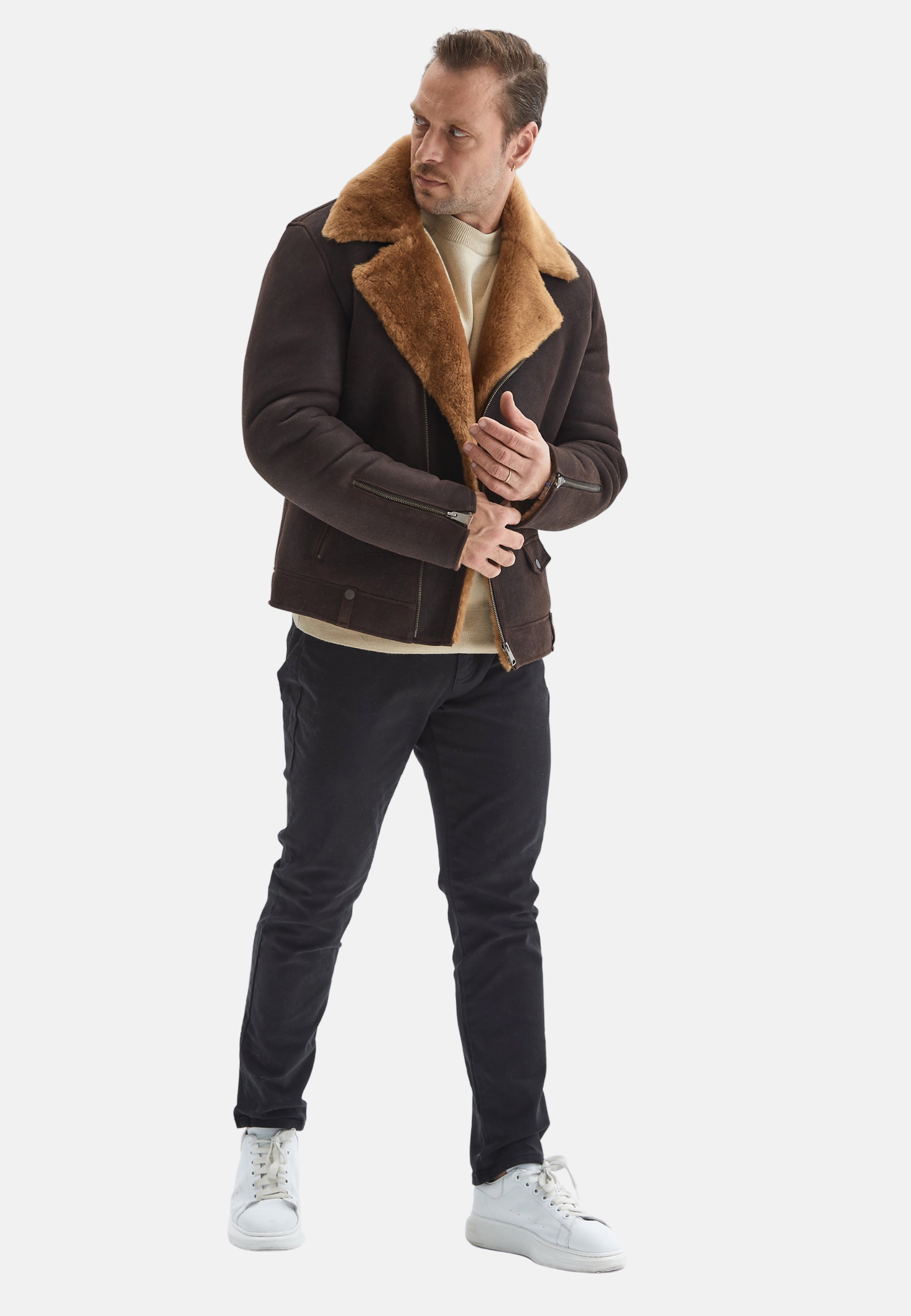 Men's Fashion Jacket, Washed Brown With Ginger Wool