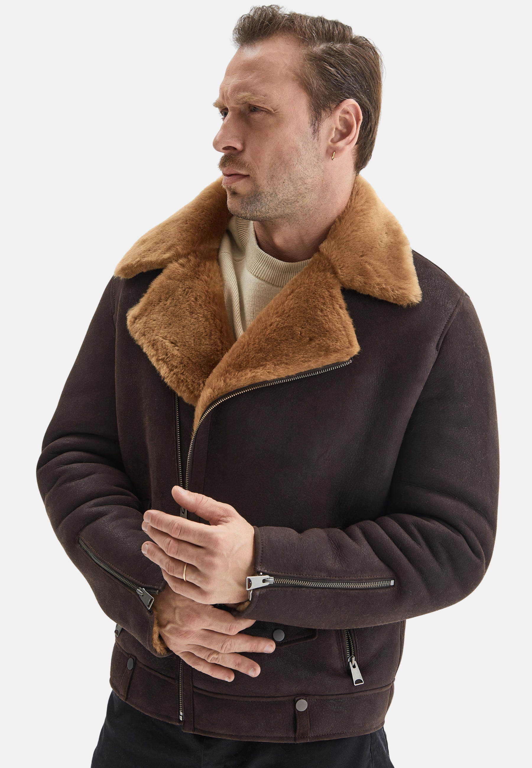 Men's Fashion Jacket, Washed Brown With Ginger Wool