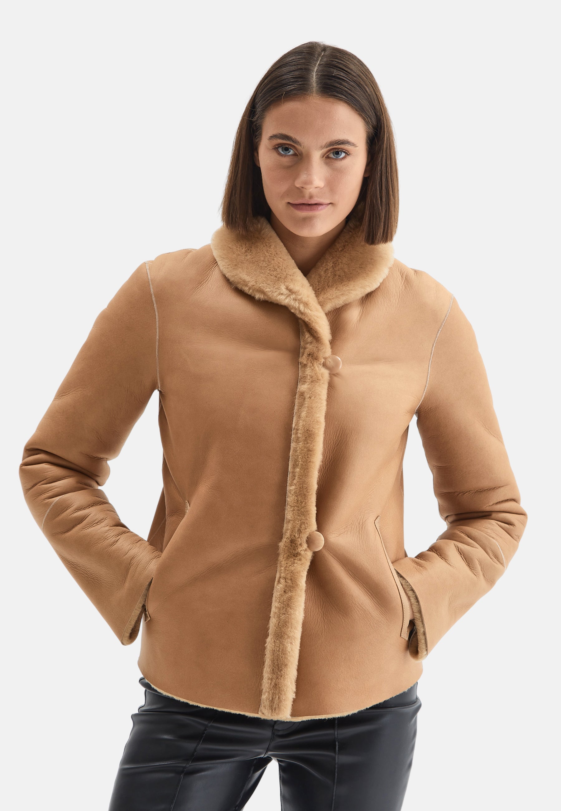 Women's Shearling Jacket, Silky Caramel With Caramel Wool