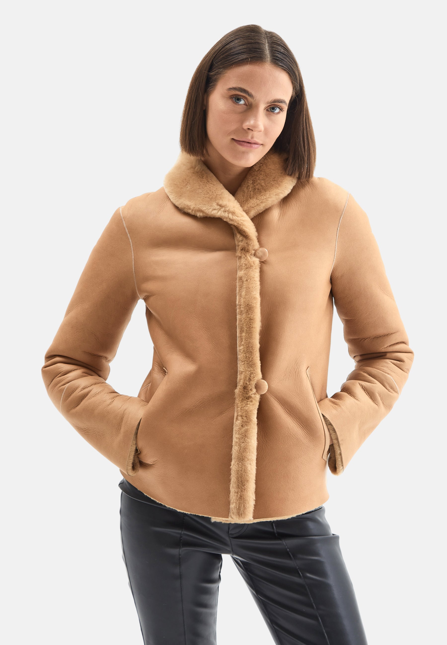 Women's Shearling Jacket, Silky Caramel With Caramel Wool