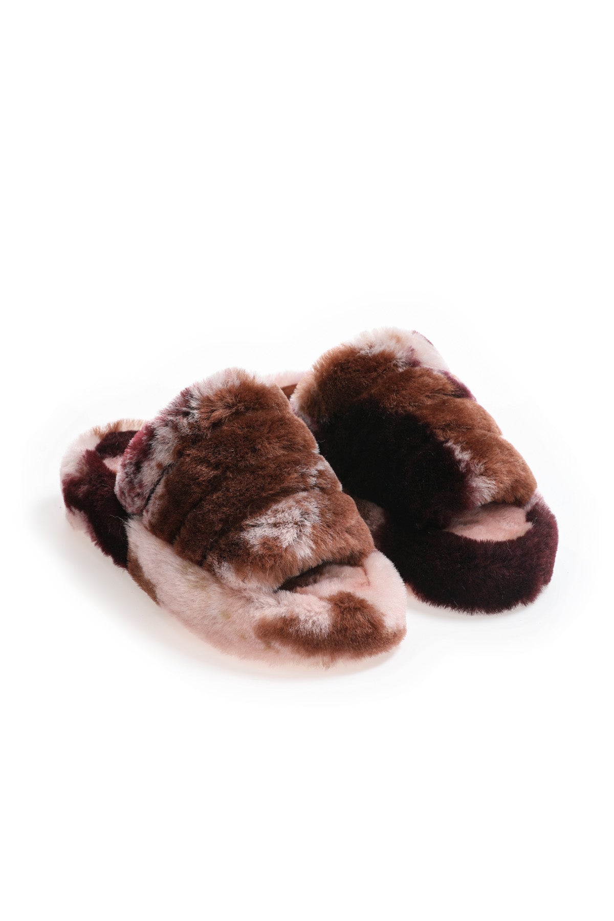 Shearling-pantoffels voor dames, bruine veelkleurige wol