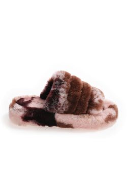 Image of Shearling-pantoffels voor dames, bruine veelkleurige wol