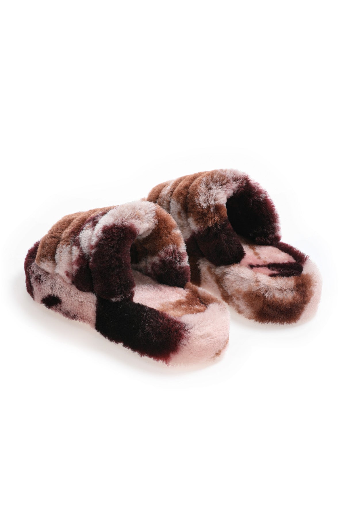 Shearling-pantoffels voor dames, bruine veelkleurige wol