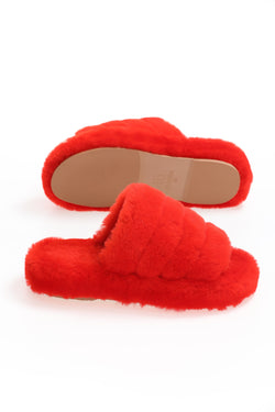 Image of Shearling-pantoffels voor dames, rode wol