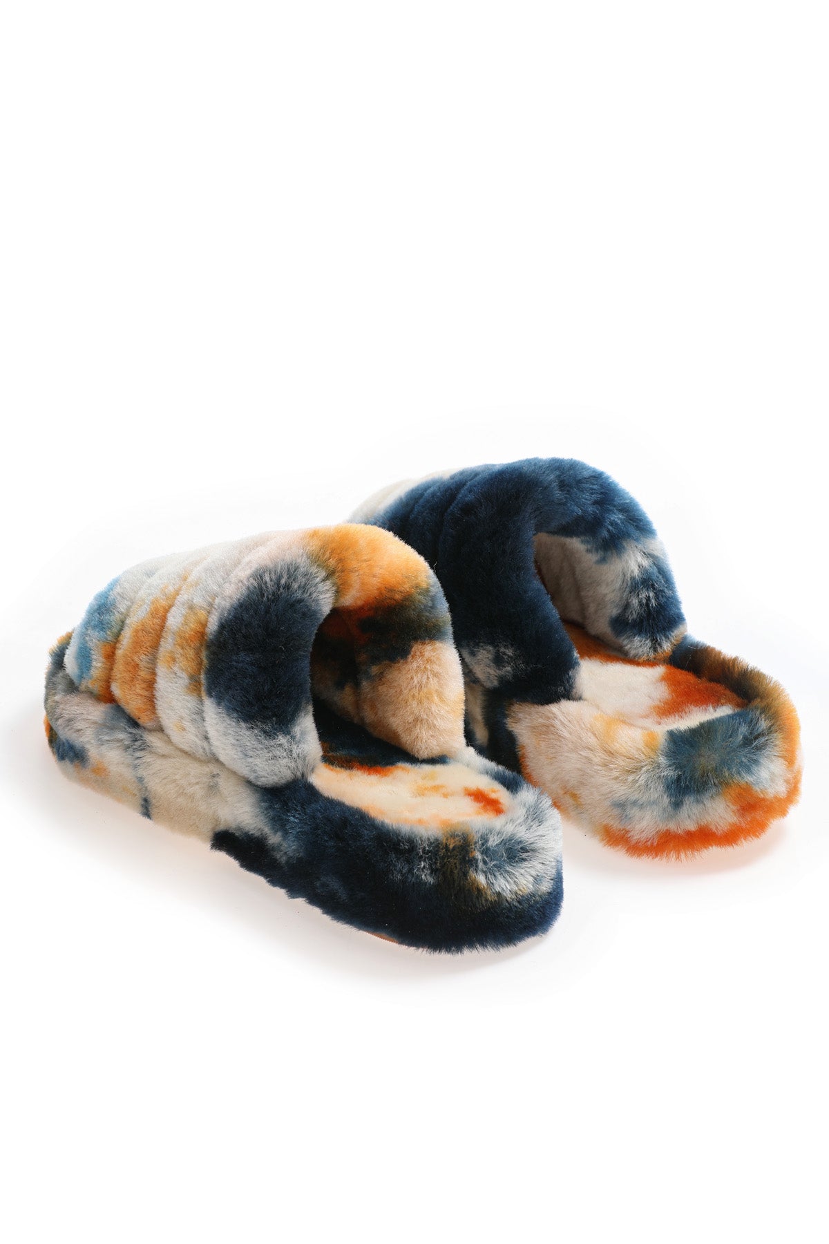 Shearling-pantoffels voor dames, oranje veelkleurige wol