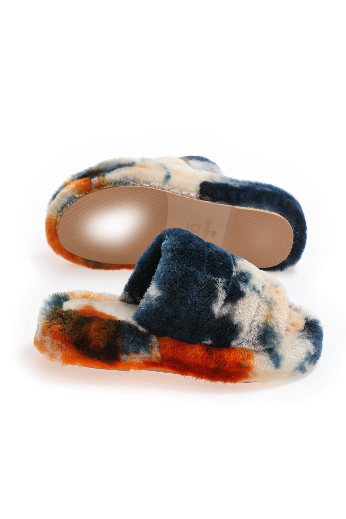 Shearling-pantoffels voor dames, oranje veelkleurige wol