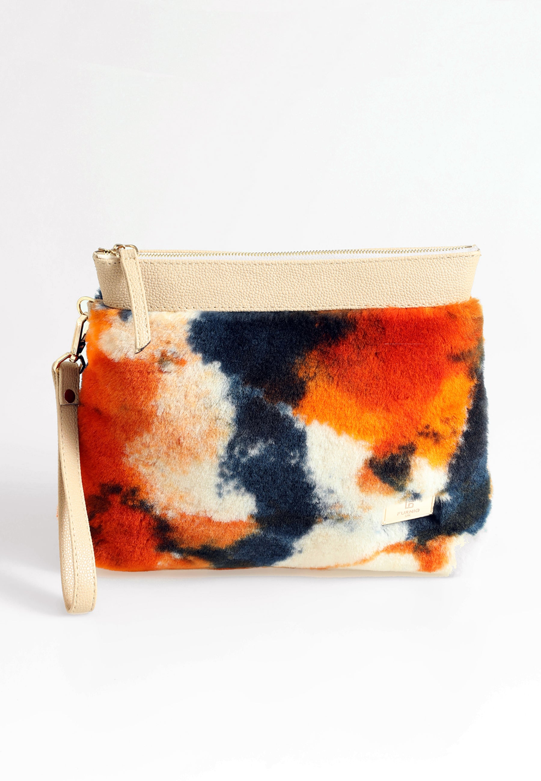 Shearling-clutch voor dames, oranje veelkleurige wol