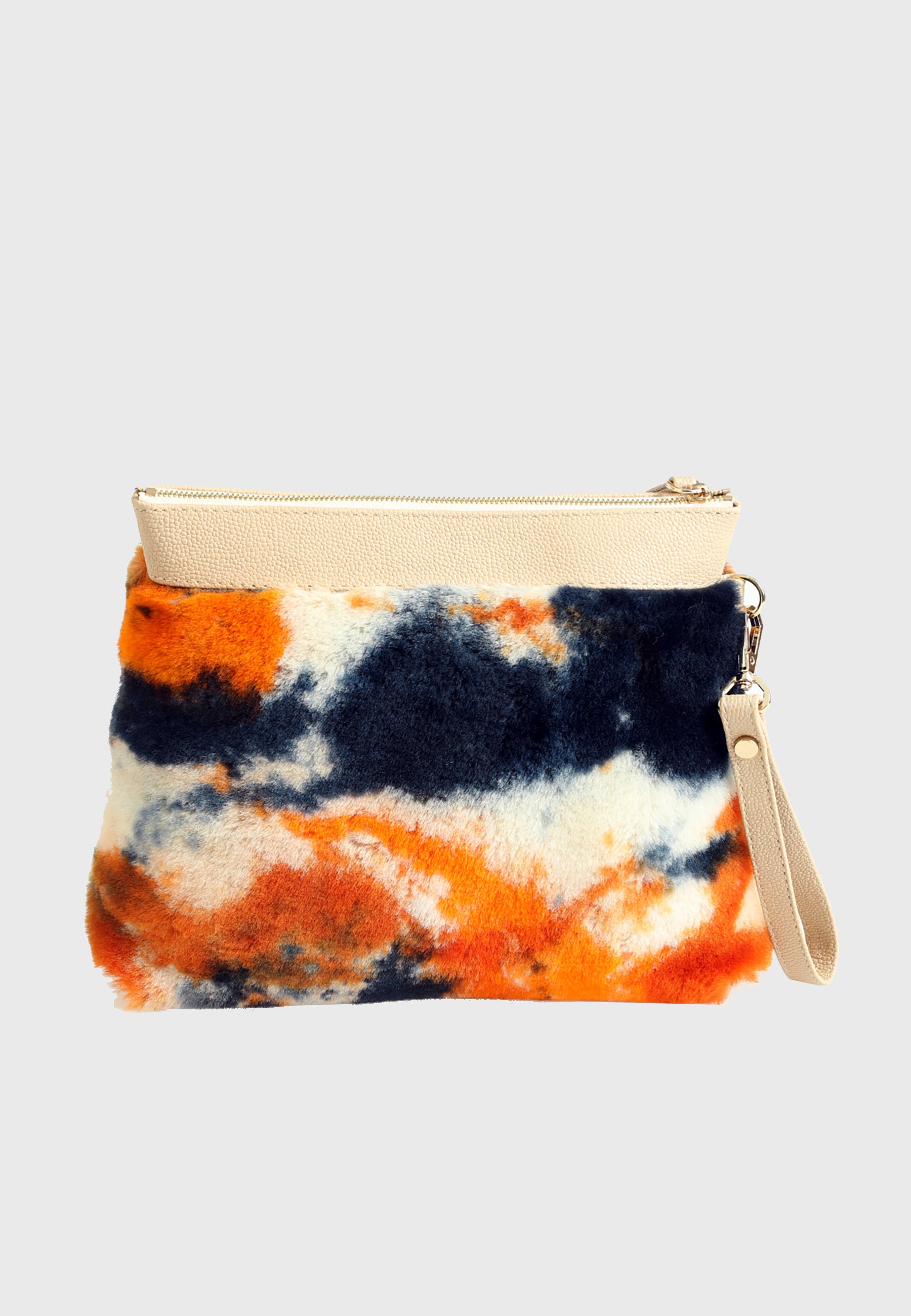 Shearling-clutch voor dames, oranje veelkleurige wol