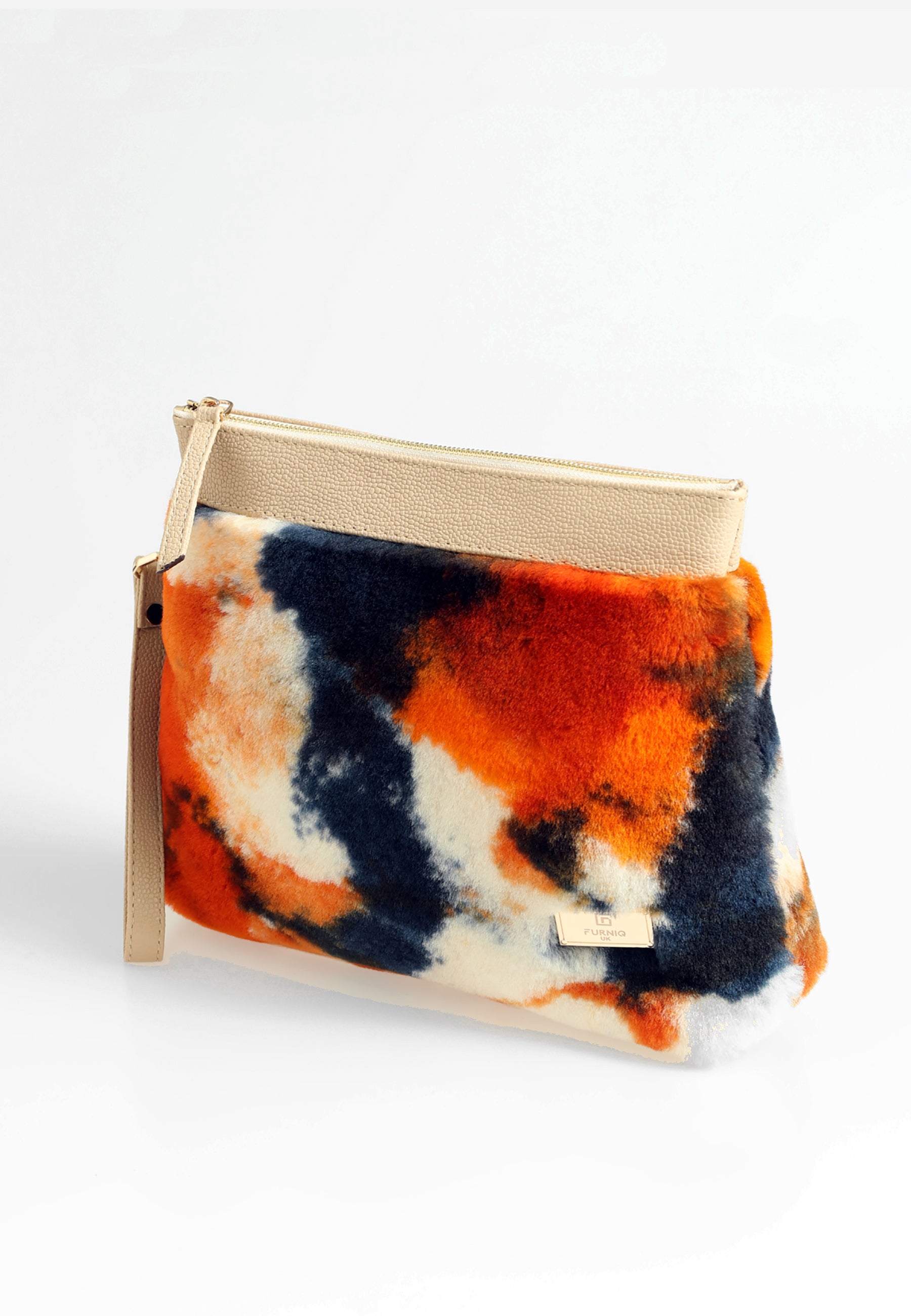 Shearling-clutch voor dames, oranje veelkleurige wol